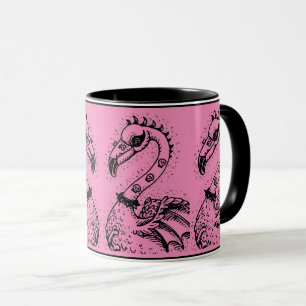 GOTH PUNK ROCKER FLAMINGO, SKULLS, SPIKED HAAR TASSE