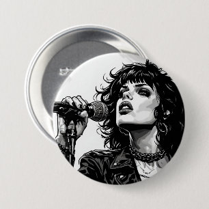 Goth-Punk-Sängerin Retro-Grafik-Art-Stil Button