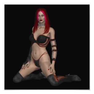 Goth Punk Vampire Frau in Black Leather Fotodruck