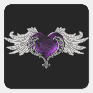 Goth Purple Heart mit Engelsflügeln Aufkleber