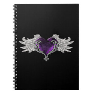Goth Purple Heart mit Engelsflügeln Notizbuch Notizblock