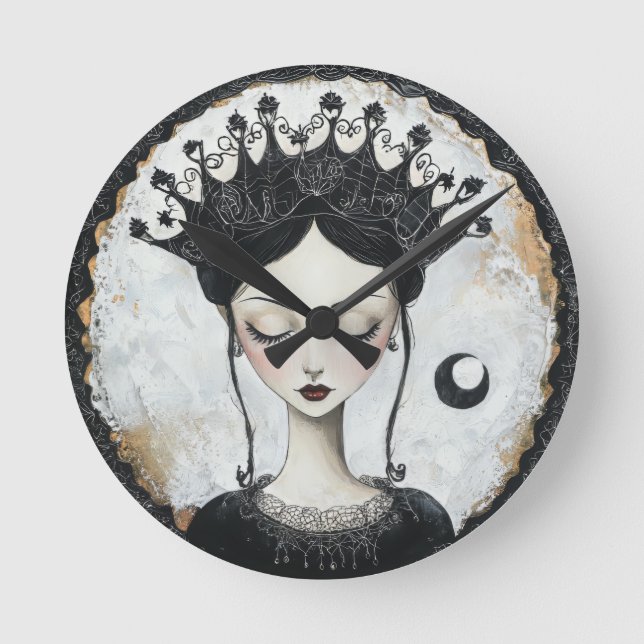 Goth Queen Runde Wanduhr (Vorderseite)