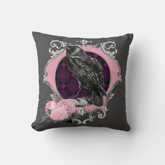 Goth Raven Rose Frame Kissen (Vorderseite)