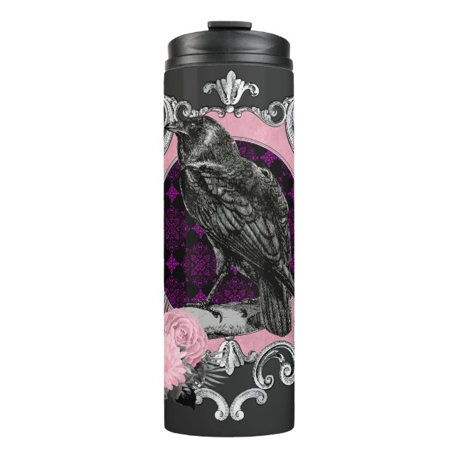 Goth Raven Rose Frame Thermosbecher (Vorderseite)