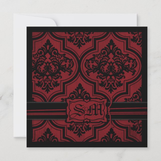 Goth Red Black Damask Hochzeitseinladungen Einladung (Vorderseite)
