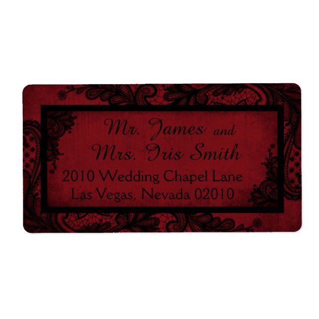 Goth Red Black Lace Grunge Wedding Label (Vorne)