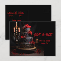 Goth Red Black Rose Hochzeitstorte Save the Date