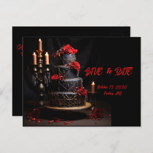 Goth Red Black Rose Hochzeitstorte Save the Date Postkarte
