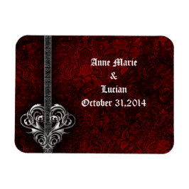 Goth Red Damask Silver Heart Save the Date Magnet