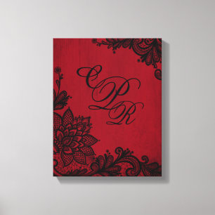 Goth Red Grunge Black Lace Wedding Monogram Leinwanddruck