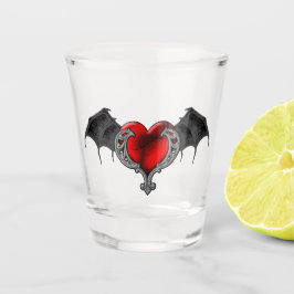 Goth Red Heart mit Bat Wings Shot Glas
