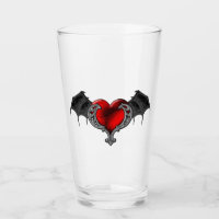 Goth Red Heart with Bat Wings Glass Cup