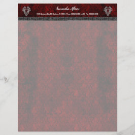 Goth Red Silver Heart Damask Briefbogen