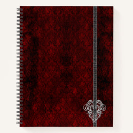 Goth Red Silver Heart Damask Notizbuch