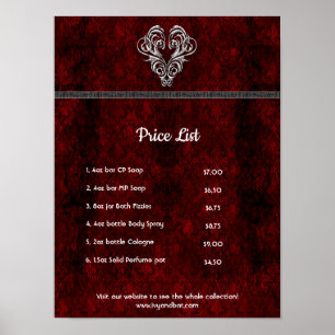 Goth Red Silver Heart Damask Poster