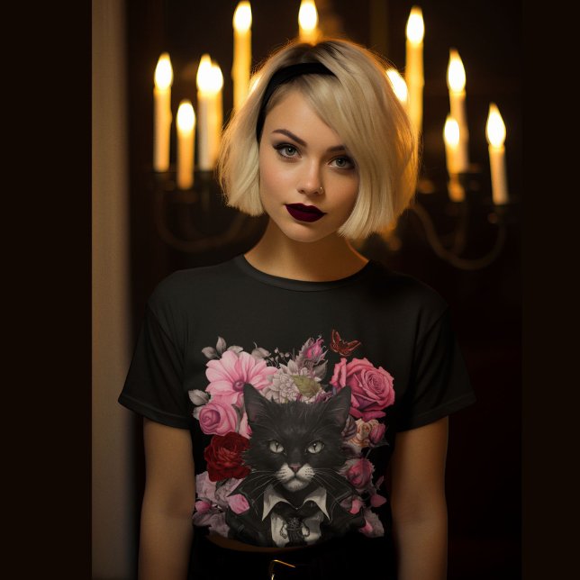 Goth Rock Cat Rose Dunkle Moody, aber Niedlich T-Shirt (Von Creator hochgeladen)