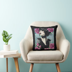 Goth Rose Girl Originale Kunst, Dichtung und Musik Kissen