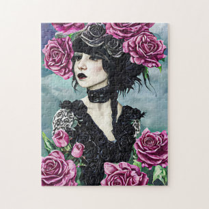 Goth Rose Girl Originale Kunst, Dichtung und Musik Puzzle