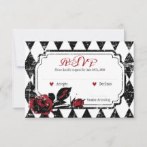 Goth Rose Grunge Diamond Print RSVP Card