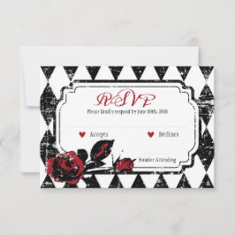 Goth Rose Grunge Diamond Print RSVP Card Karte