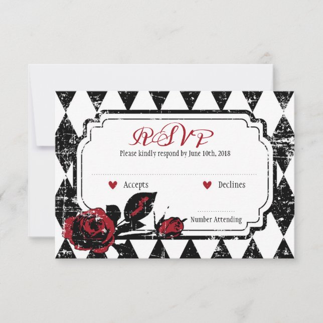 Goth Rose Grunge Diamond Print RSVP Card Karte (Vorderseite)
