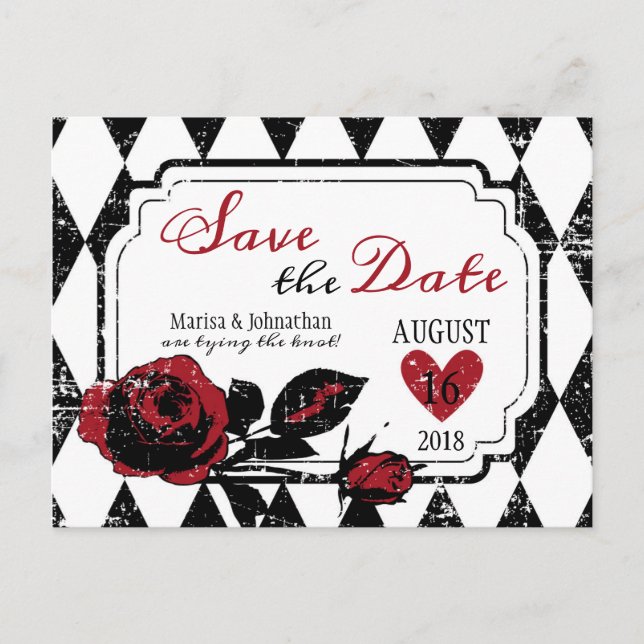 Goth Rose Grunge Diamond Print Save the Date Ankündigungspostkarte (Vorderseite)