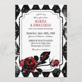 Goth Rose Grunge Diamond Print Wedding Einladung