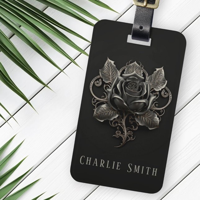 Goth Rose Ornament auf dunklem Hintergrund individ Gepäckanhänger (Goth rose ornament on dark background custom name luggage tag)