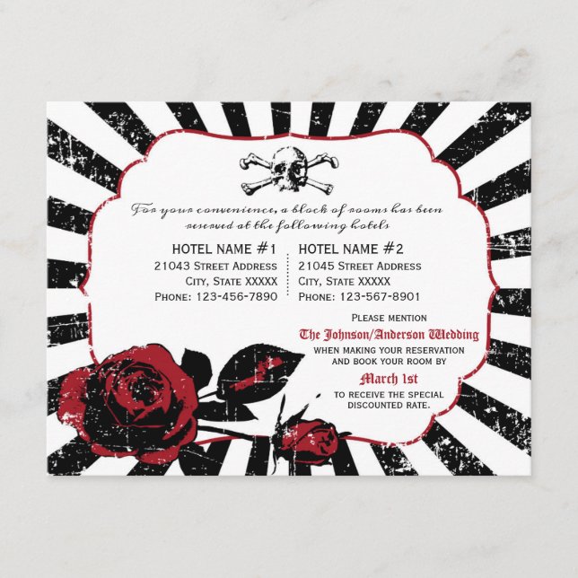 Goth Rose Skull Grunge Pirate Wedding Details Card Begleitkarte (Vorderseite)