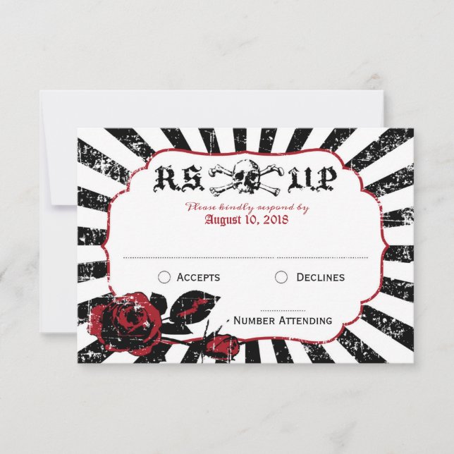 Goth Rose Skull Grunge Pirate Wedding RSVP Card Karte (Vorderseite)