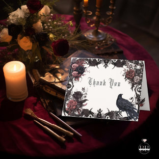 Goth Rosewood Black Raven Floral Dankeskarte