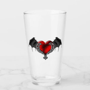Goth-Rot-Herz-mit-Fledermausflügeln-Glas-Tasse Glas