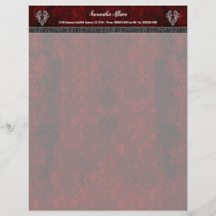 Goth Rot Silber Herz Damast Briefbogen