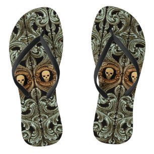Goth Sage Green Ornament mit Schädel Flip Flops