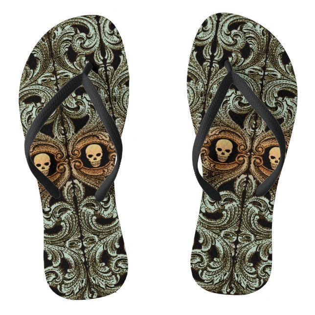 Goth Sage Green Ornament mit Schädel Flip Flops (Fußbett)
