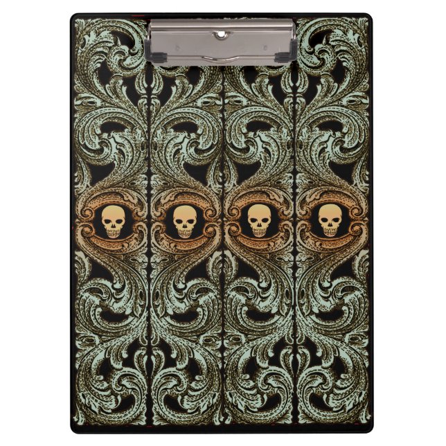 Goth Sage Green Ornament mit Schädel Klemmbrett (Vorderseite)