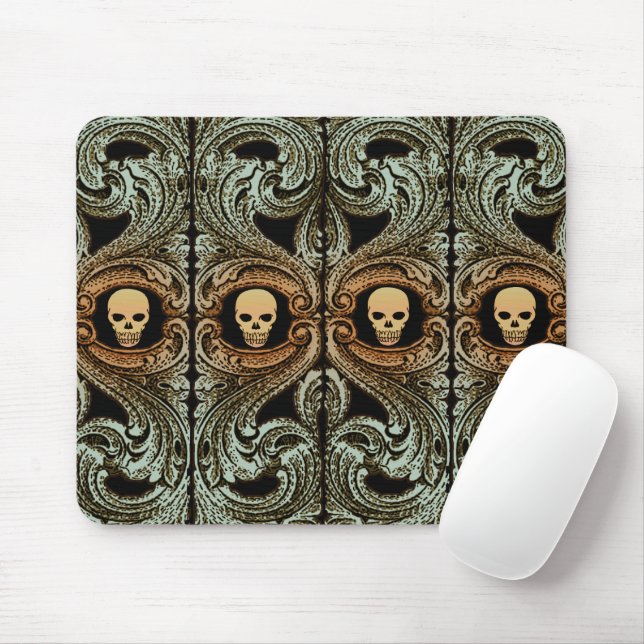 Goth Sage Green Ornament mit Schädel Mousepad (Mit Mouse)