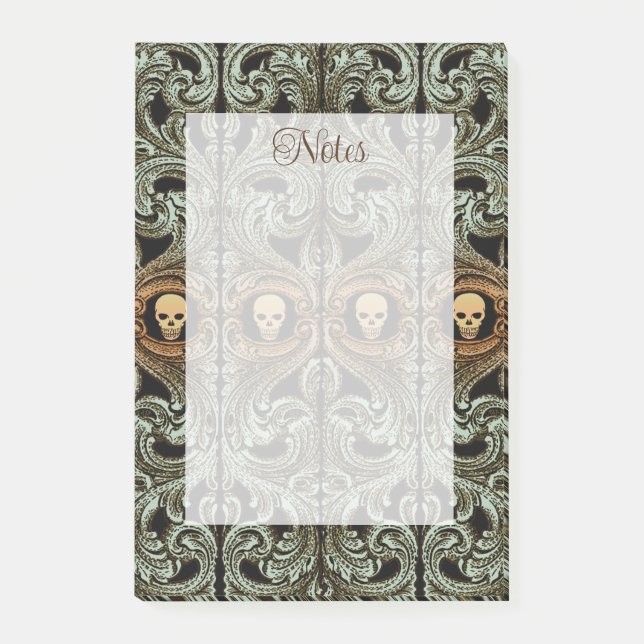 Goth Sage Green Ornament mit Schädel Post-it Klebezettel (Vorderseite)