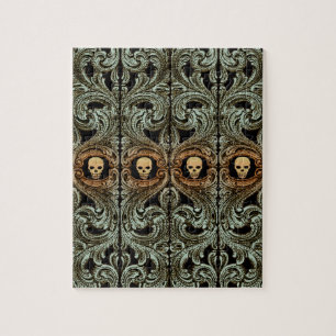 Goth Sage Green Ornament mit Schädel Puzzle