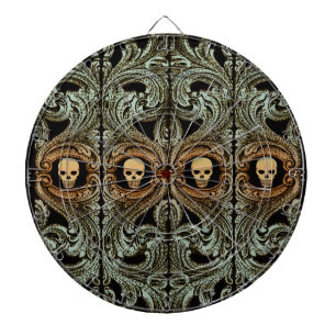 Goth-Sage-Grün-Ornament mit Totenkopf Dartscheibe
