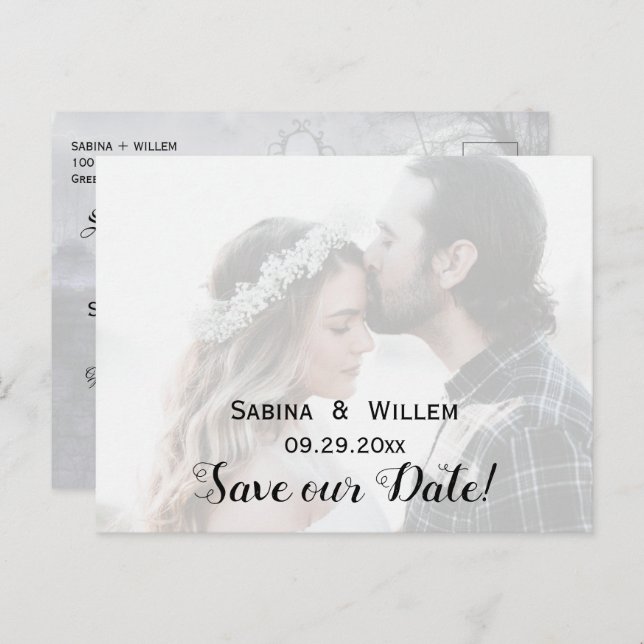 Goth Save Our Date Couple Photo Wedding Postcard Ankündigungspostkarte (Vorne/Hinten)