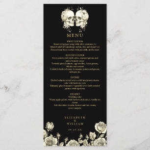 Goth-Schädel-Blumen-Schwarz-und-Gold-Gotische-Hoch Menükarte