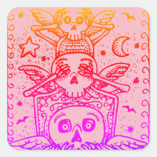 GOTH SEE NO EVIL, FRIEDHOF-SKELETTON-AUFKLEBER Lus Quadratischer Aufkleber