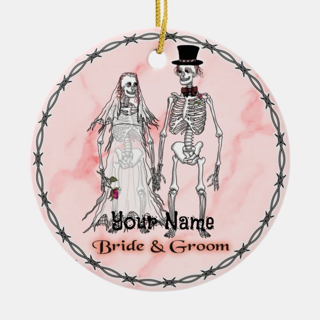 Goth Skeleton Hochzeitsschmuck Keramik Ornament (Vorne)