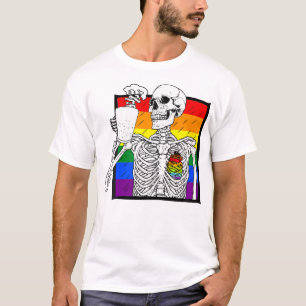 Goth Skeleton Kaffee Gay Lesbian Pride Human Heart T-Shirt