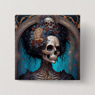 Goth Skeleton Skull Woman Gothic Button