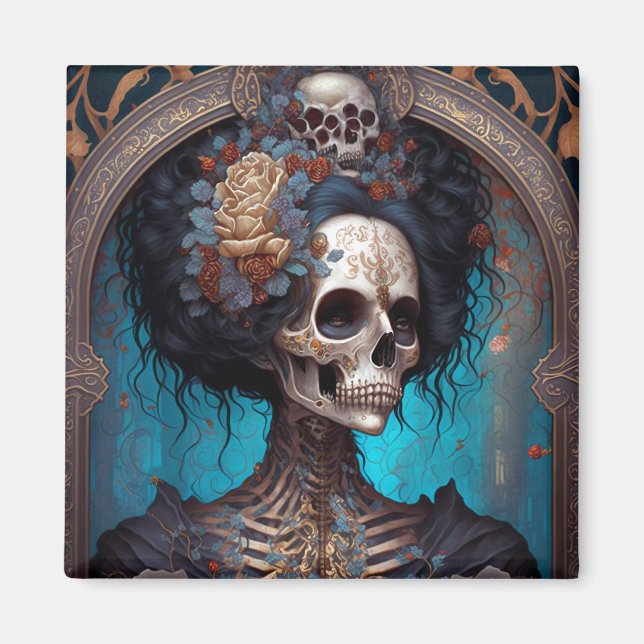 Goth Skeleton Skull Woman Gothic Magnet (Vorne)