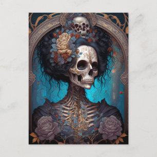 Goth Skeleton Skull Woman Gothic Postkarte