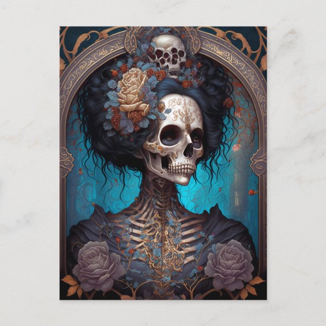 Goth Skeleton Skull Woman Gothic Postkarte (Vorderseite)