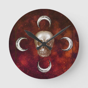 Goth Skull and Moon Celestial Runde Wanduhr